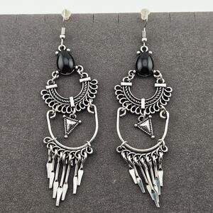 Silver Tone Chandelier Statement Earrings Victorian Gothic Vamp Whimsigoth Punk